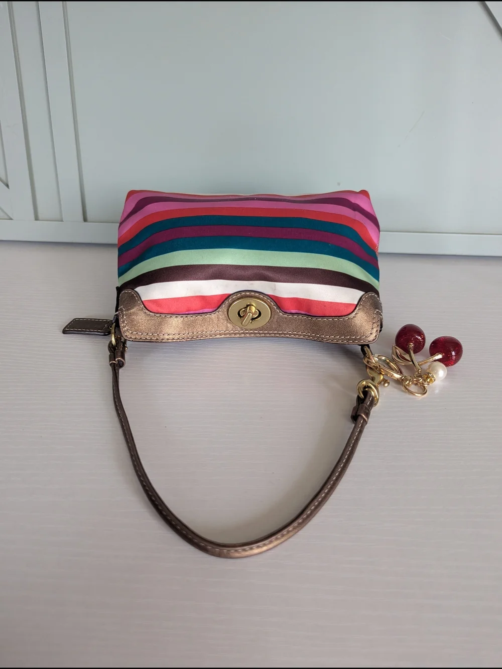 vintage Coach Legacy Stripe Turnlock Wristlet Mini Bag